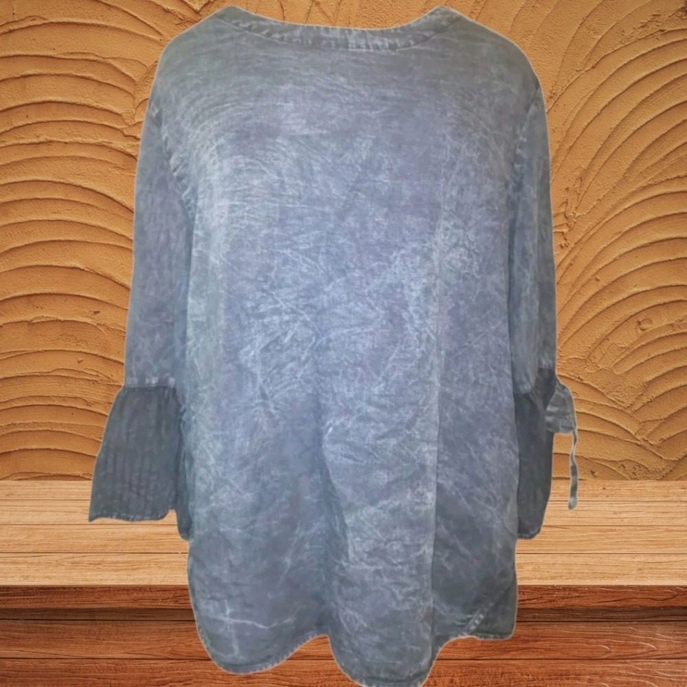 Sooniya Women's Blue Ruffle Sleeve Tunic Top Blouse Oversized Size Large